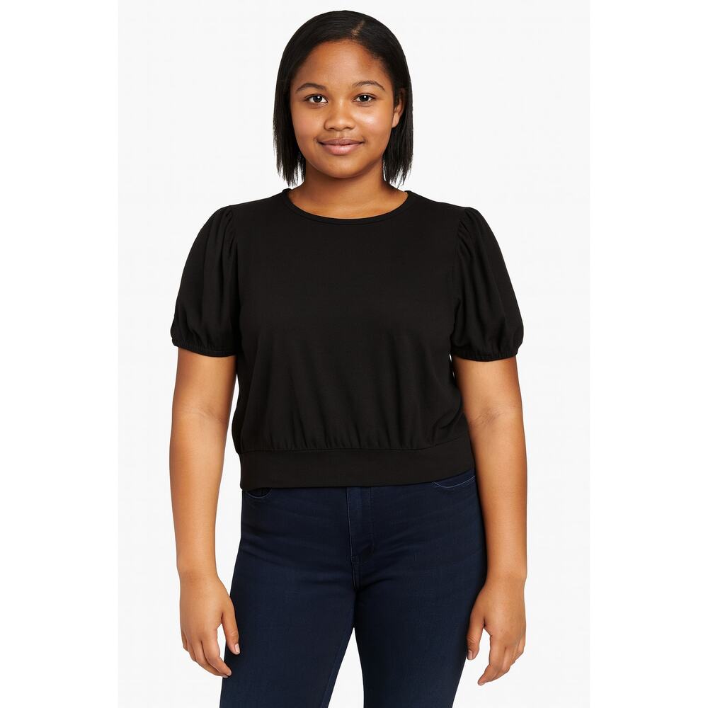 NWT SO Juniors Black Puff Sleeve Cropped Top with Cutout Back Size XL
